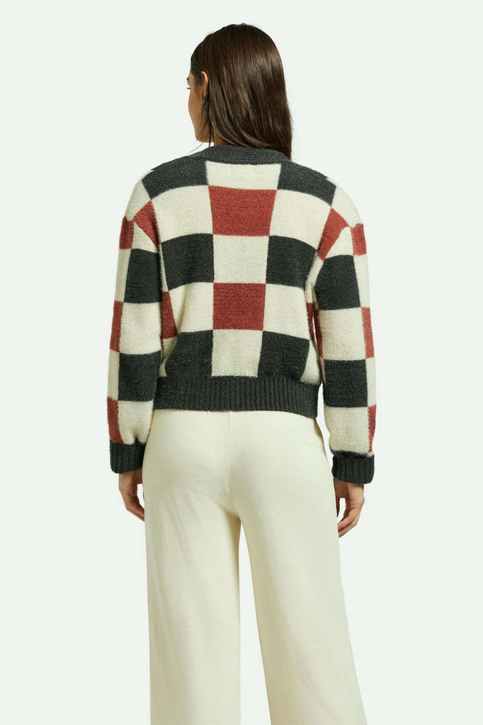 Women's Back Fit Image | Rivington Crew Cardigan - Cowhide/Whitecap/Black Check