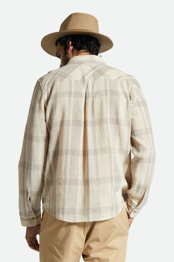 Men's Fit, Back View | Memphis Linen Blend L/S Shirt - Whitecap/Cinder Grey