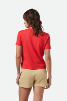Women's Carefree Organic Garment Dye Perfect T-Shirt in the color Crimson - Women's Back View