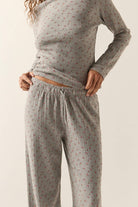 Women's Off Duty Pointelle Lounge Pant in the color Heather Grey Ditsy Floral - Additional Fit image