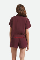 Women's Wandering Tie Top in the color Port - Women's Back View