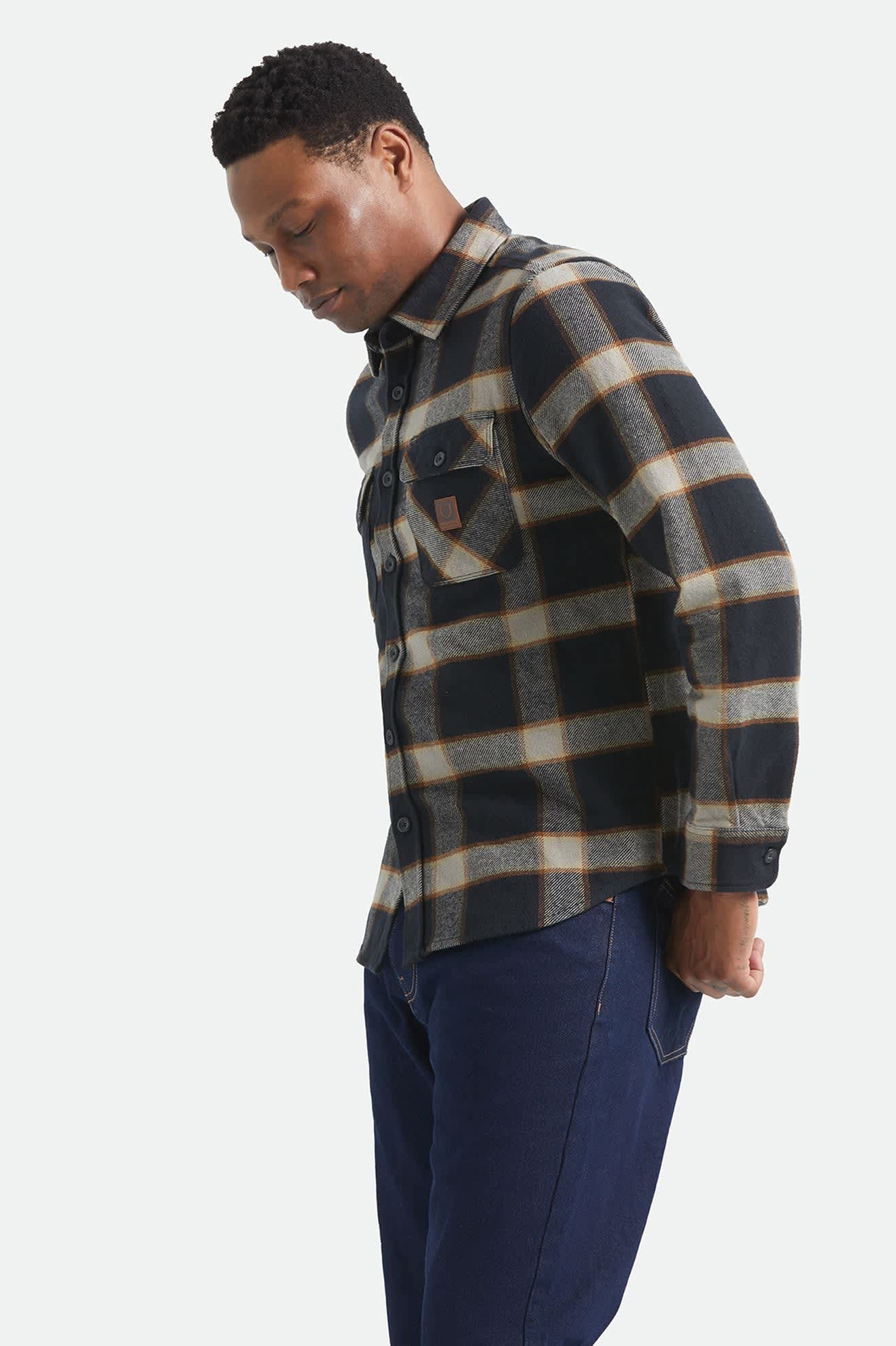 Men's Bowery Flannel in the color Black/Cream - Additional Fit image