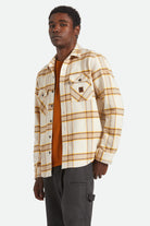 Men's Bowery Heavyweight Flannel in the color Whitecap/Pineconebrown/Saffron - Men's Side View