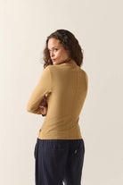 Women's Carefree Organic Garment Dye Slim T-Shirt in the color Khaki - Women's Back View