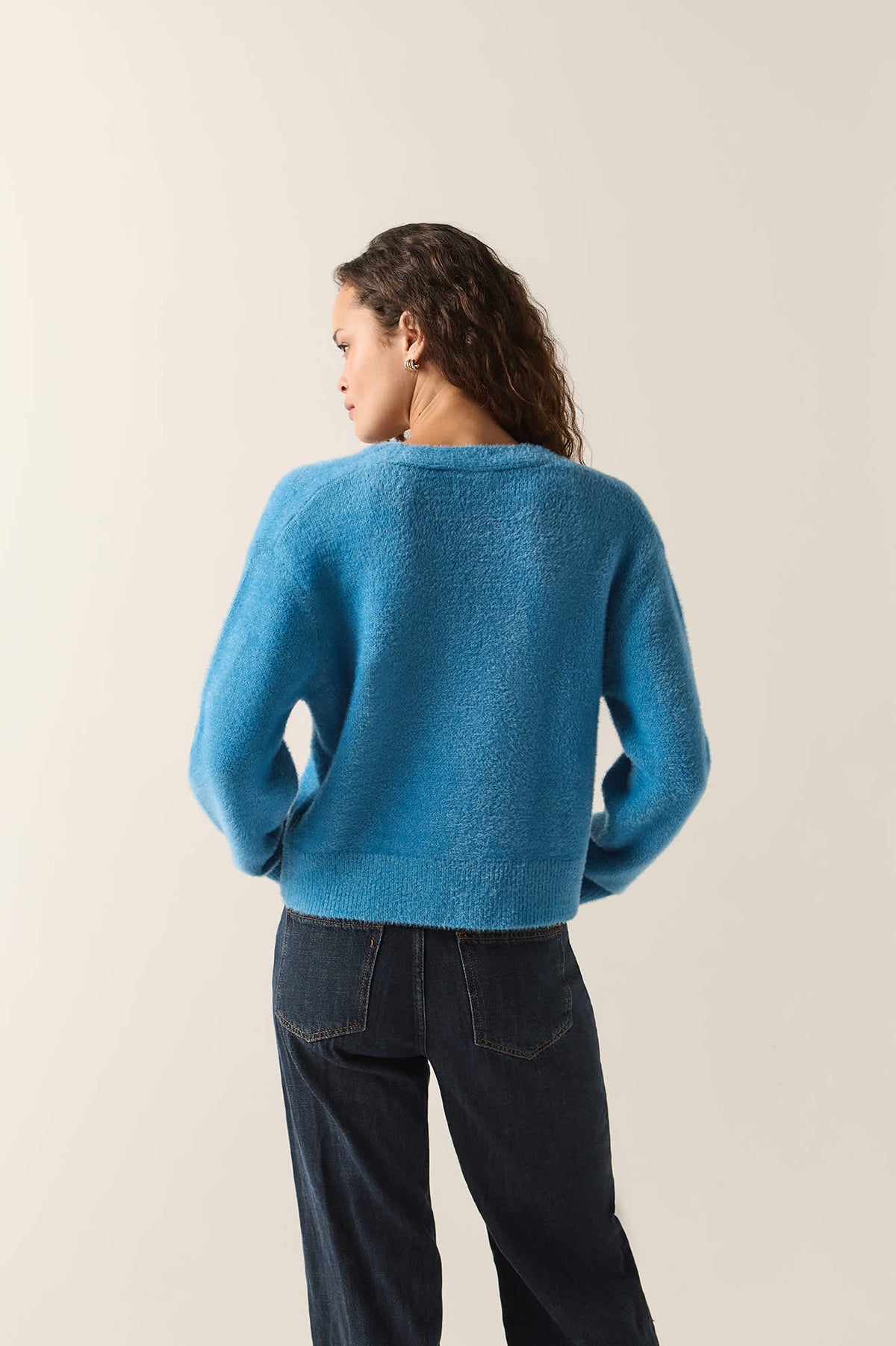 Women's Town Cardigan in the color Electric Indigo - Women's Back View
