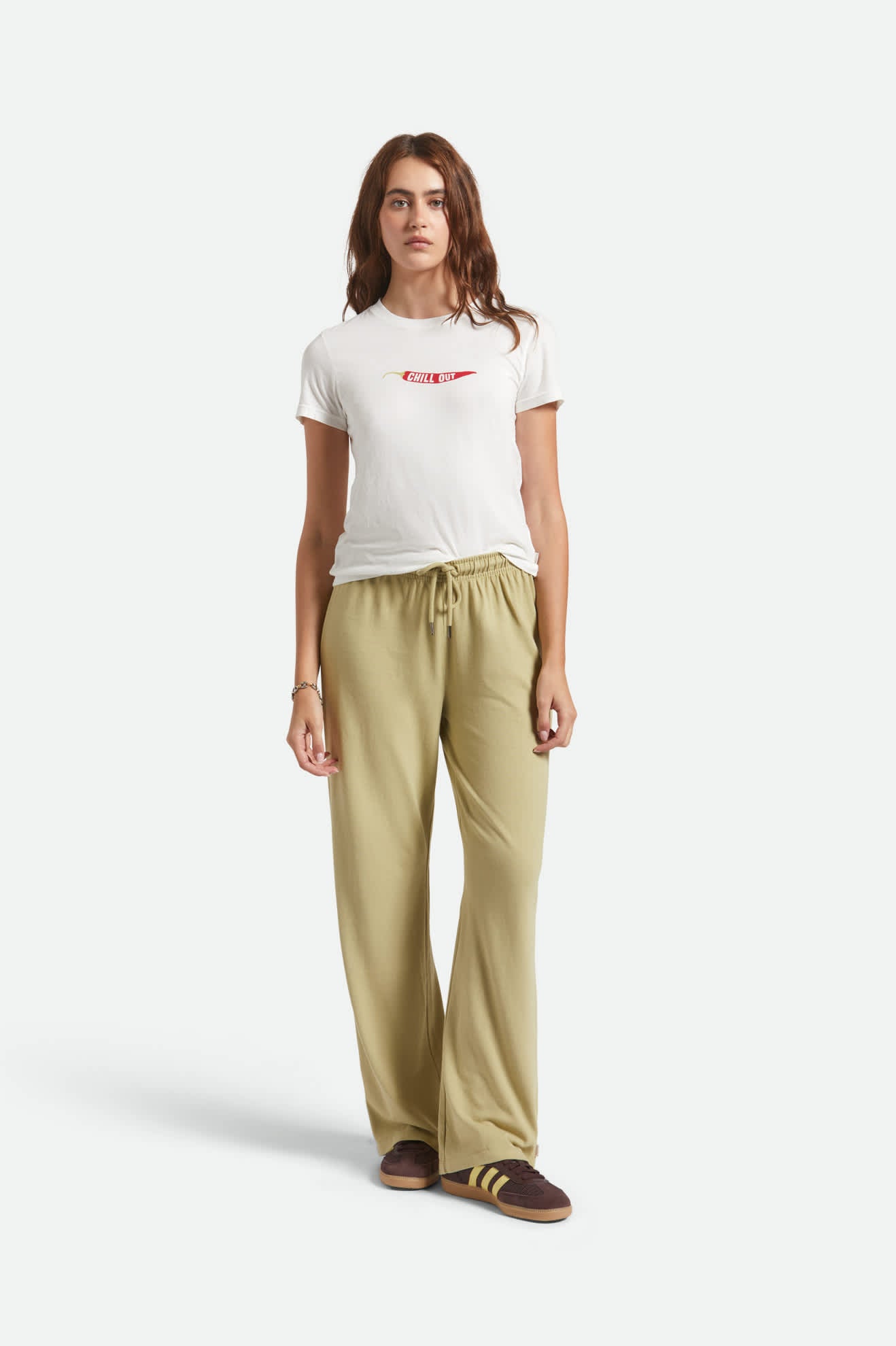 Women's Carefree Organic Garment Dye Lounge Pant in the color Elm - Women's Front View