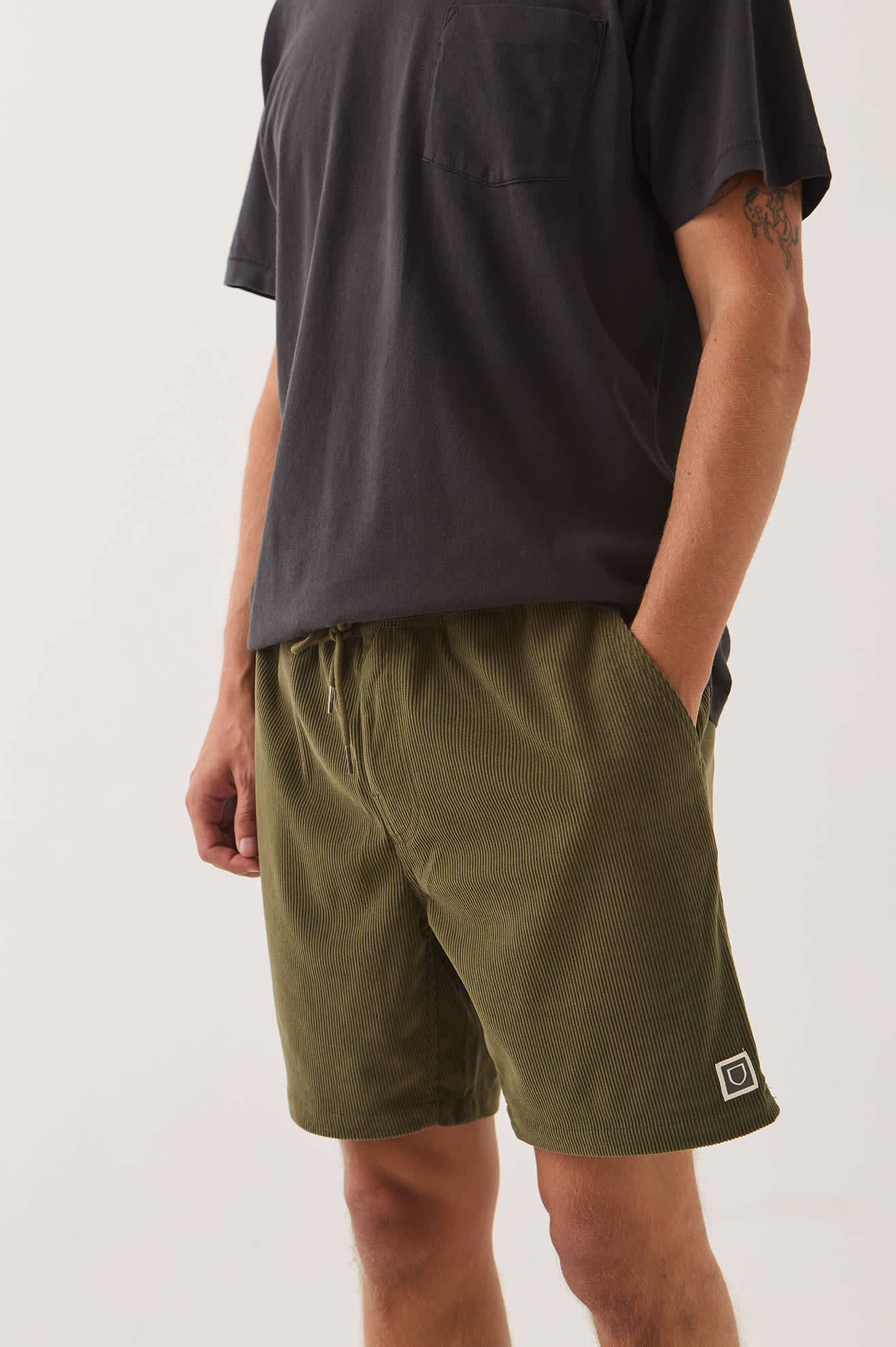 Men's Everyday Corduroy Short in the color Dark Olive - Men's Side View