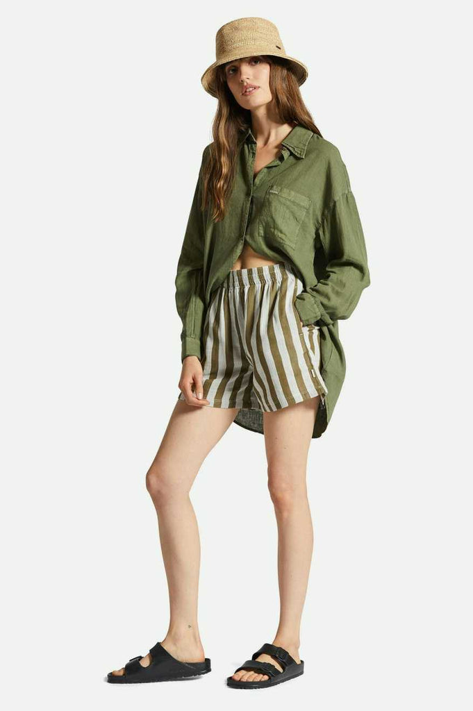 Women's Fit, Featured View | Mykonos Stripe Boxer Short - Military Olive
