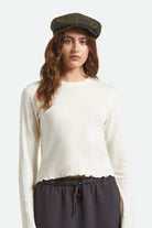 Unisex Barrel Flat Cap in the color Moss/Sand - Women's Front View