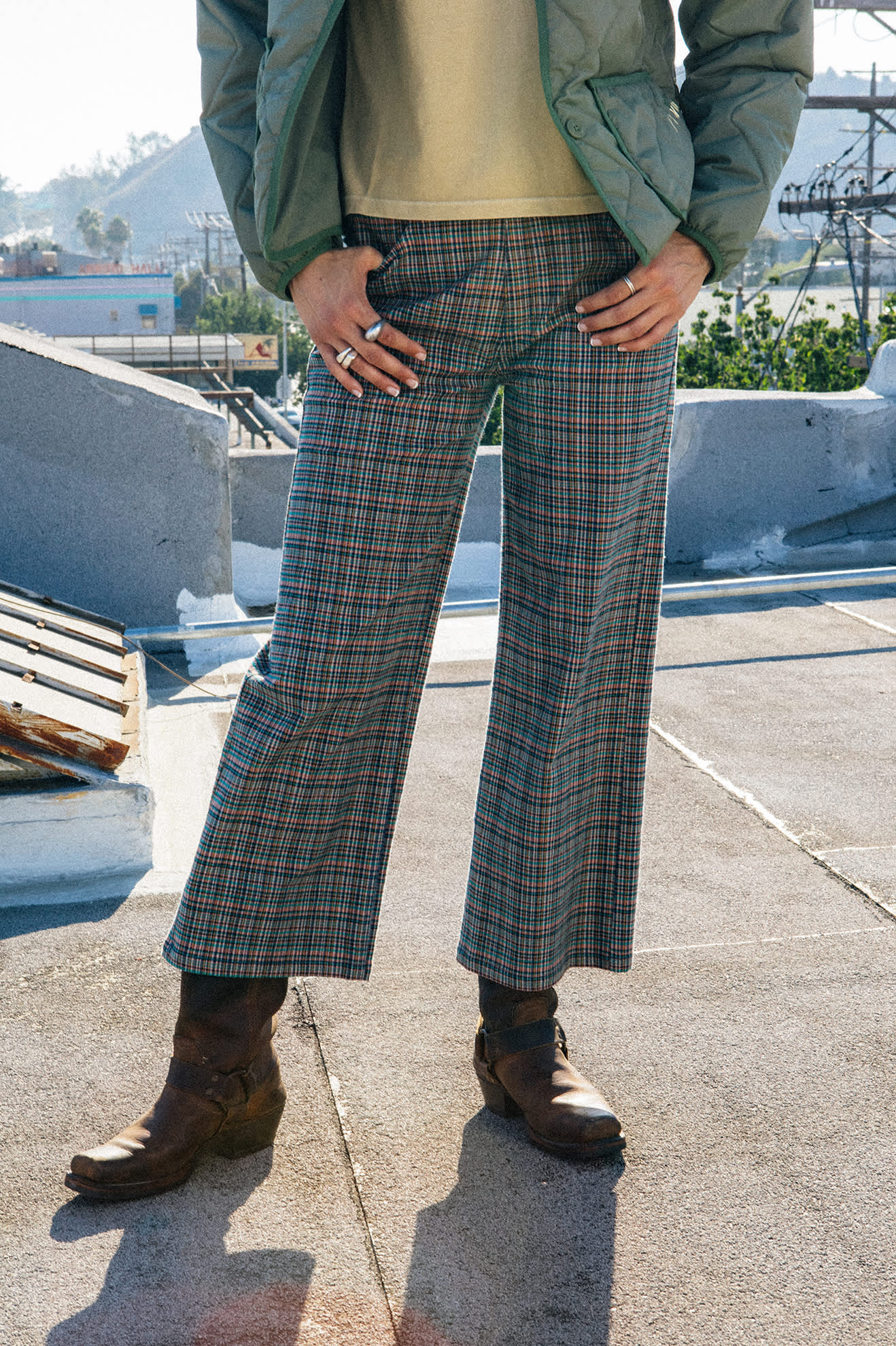 Women's Margo Cropped 5-Pocket Pant in the color Multi Stripe/Plaid - Men's Lifestyle image