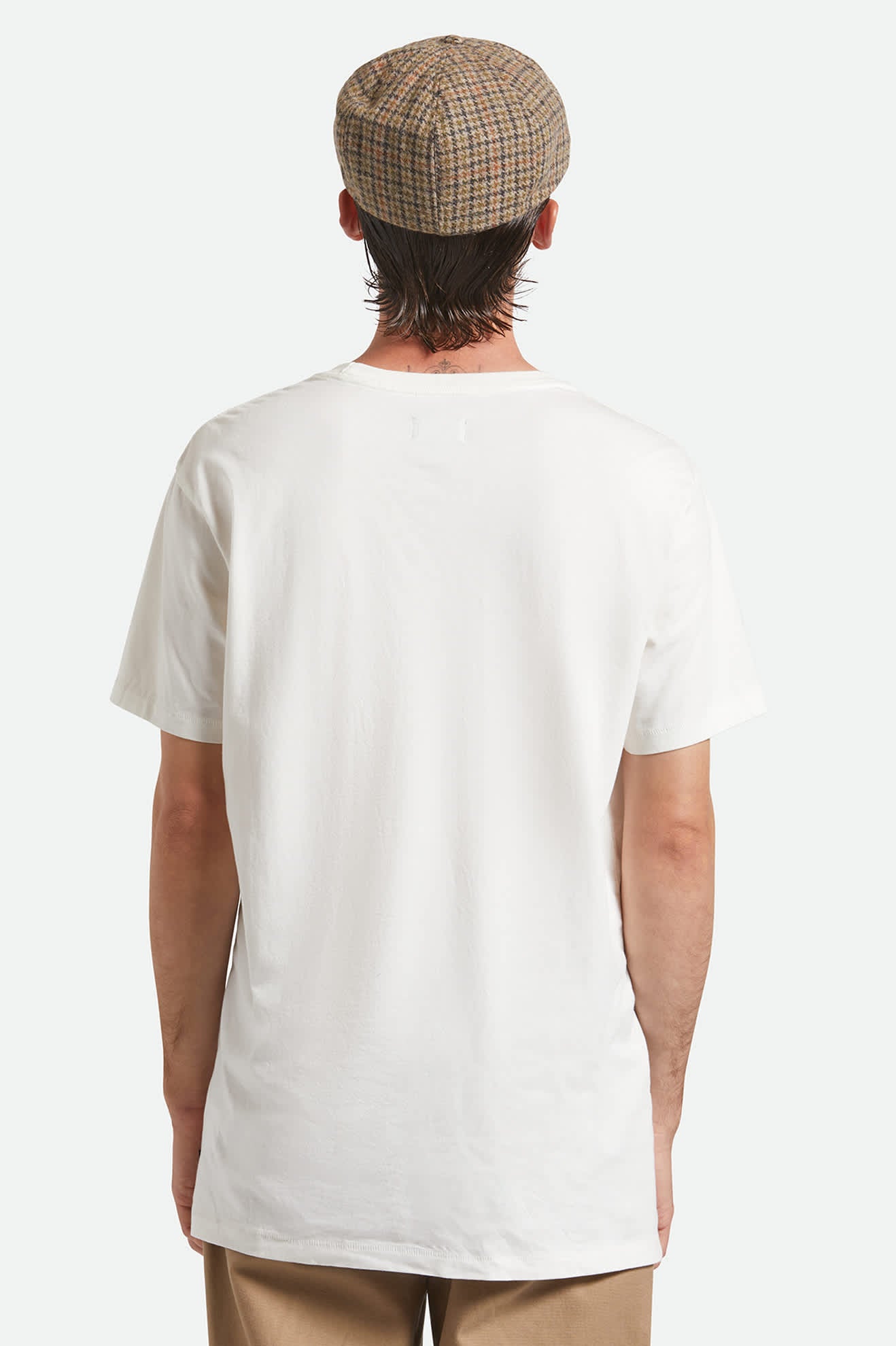 Unisex Brood Newsboy Cap in the color Oatmeal/Charcoal Houndstooth - Men's Back View