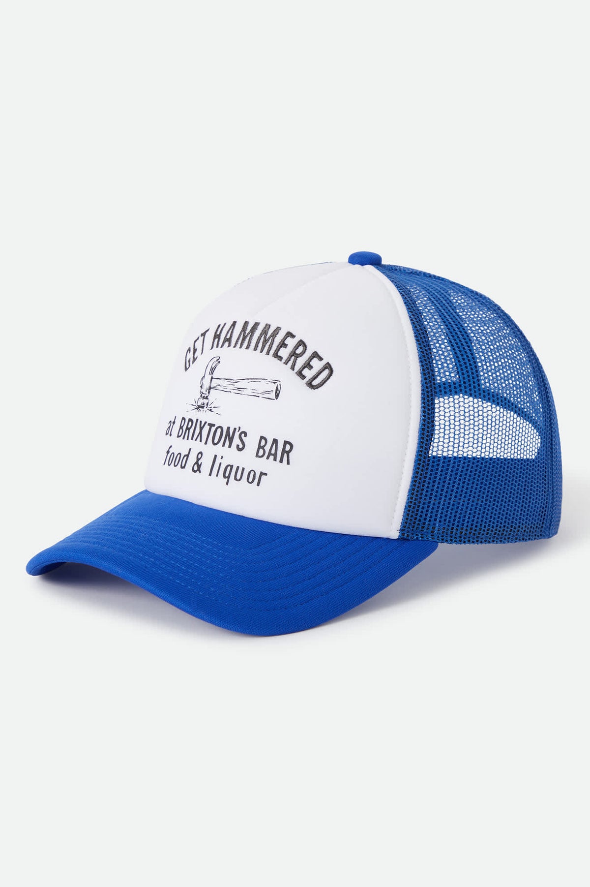 Unisex Metal Trucker Hat in the color Off White/Electric Indigo - Front Product View