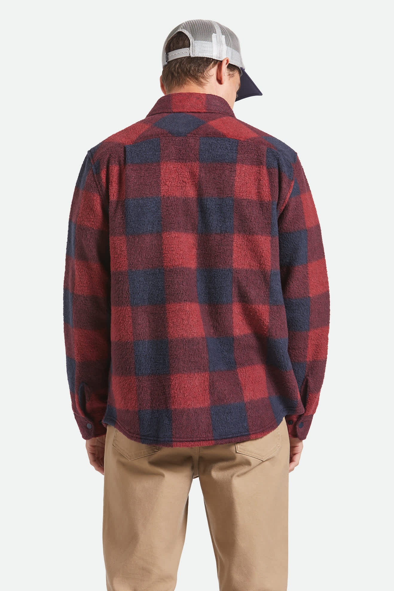 Men's Bowery Arctic Stretch Fleece in the color Adrenaline Rush/Mood Indigo Plaid - Men's Back View
