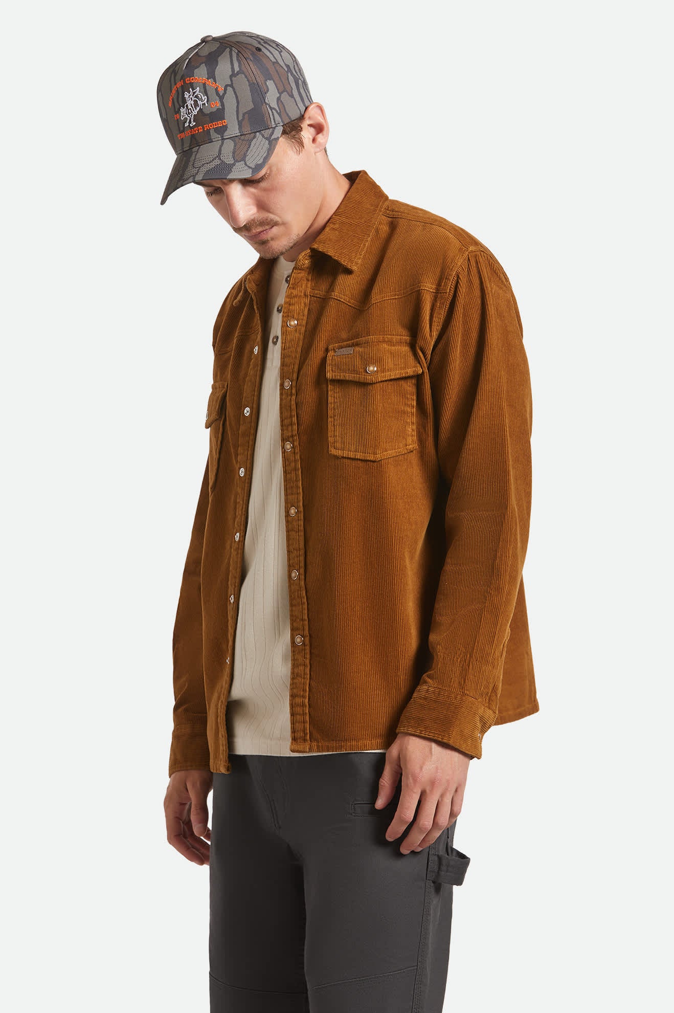 Men's New West Relaxed Overshirt in the color Washed Copper Corduroy - Men's Front View