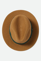 Unisex Roma Straw Packable Fedora in the color Dark Tan/Primal Green - Additional Laydown image