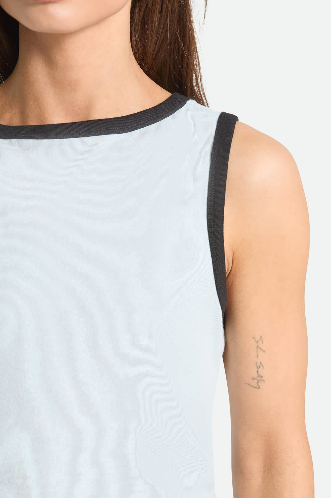 Women's Carefree Organic Garment Dye Cropped Tank in the color Blue Aura - Additional Fit image