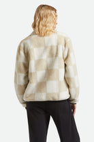 Women's Delilah Sherpa Jacket in the color White/Natural Finish Line Checker - Women's Back View