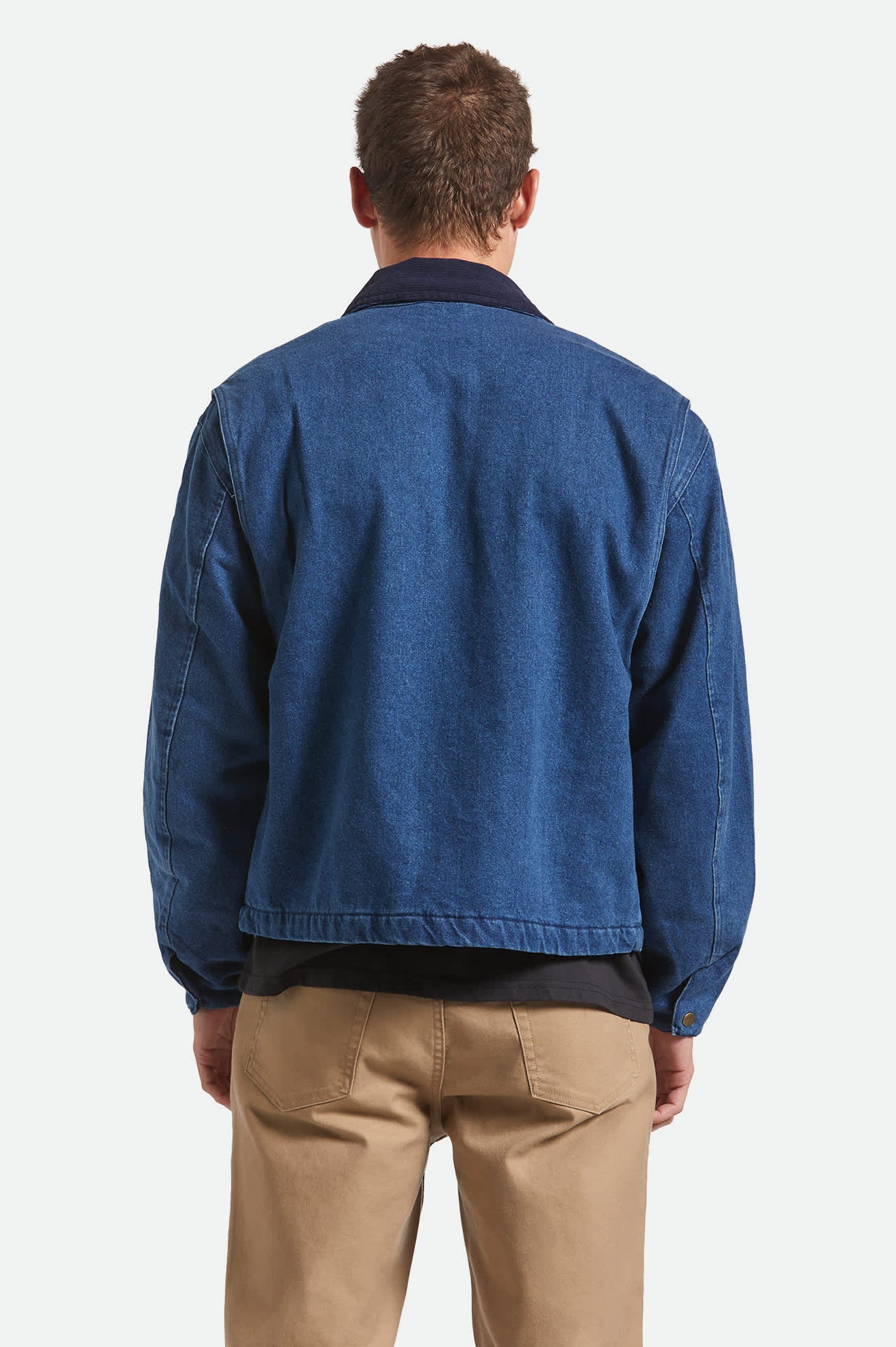 Men's Altered Threads Lined Garage Jacket in the color Medium Wash Denim - Men's Back View