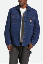 Men's Durham Sherpa Lined Jacket in the color Medium Wash Denim - Men's Front View