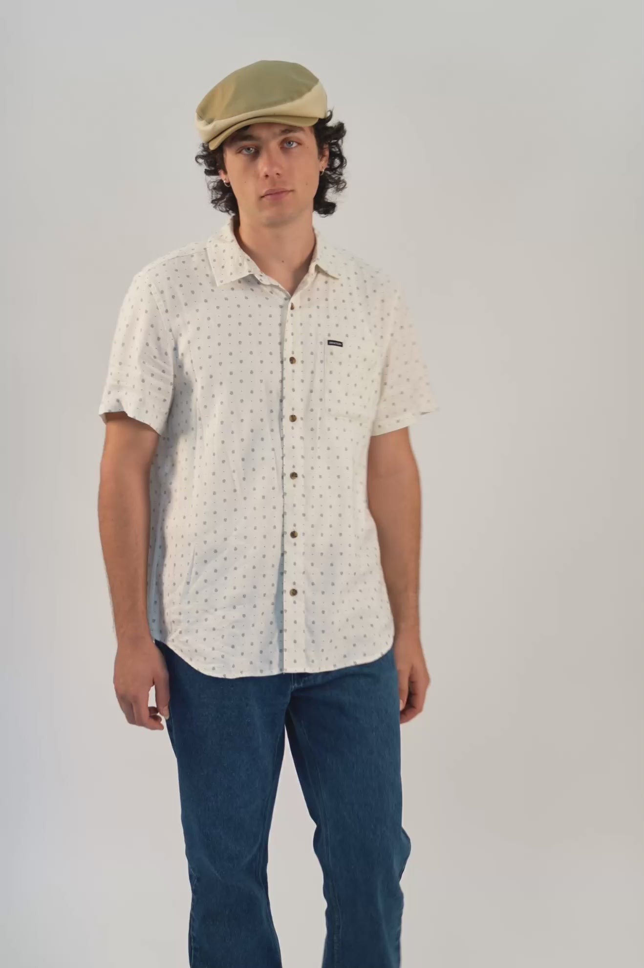 Men's Charter Slub Short Sleeve Shirt in Off White Micro Geo