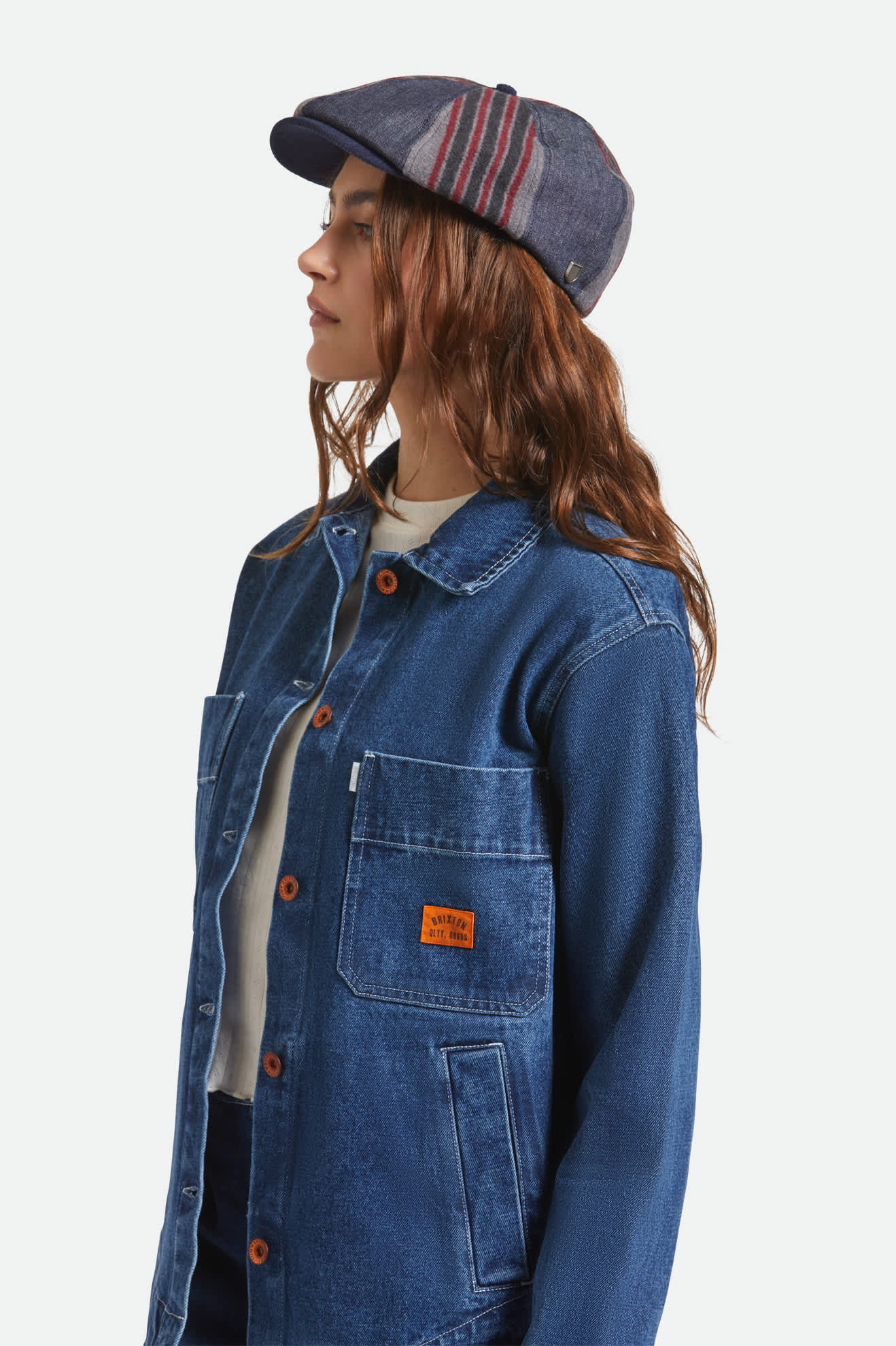 Unisex Altered Threads Brood Baggy Snap Cap in the color Medium Wash Denim - Women's Side View