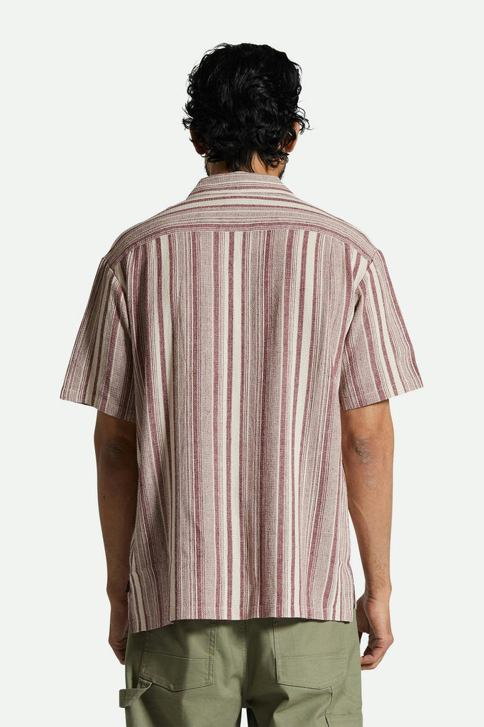 Men's Fit, Back View | Bunker Seersucker S/S Camp Collar Woven Shirt - Cranberry Juice/Off White