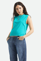Women's Carefree Organic Garment Dye Muscle Tank in the color Retro Green - Women's Front View