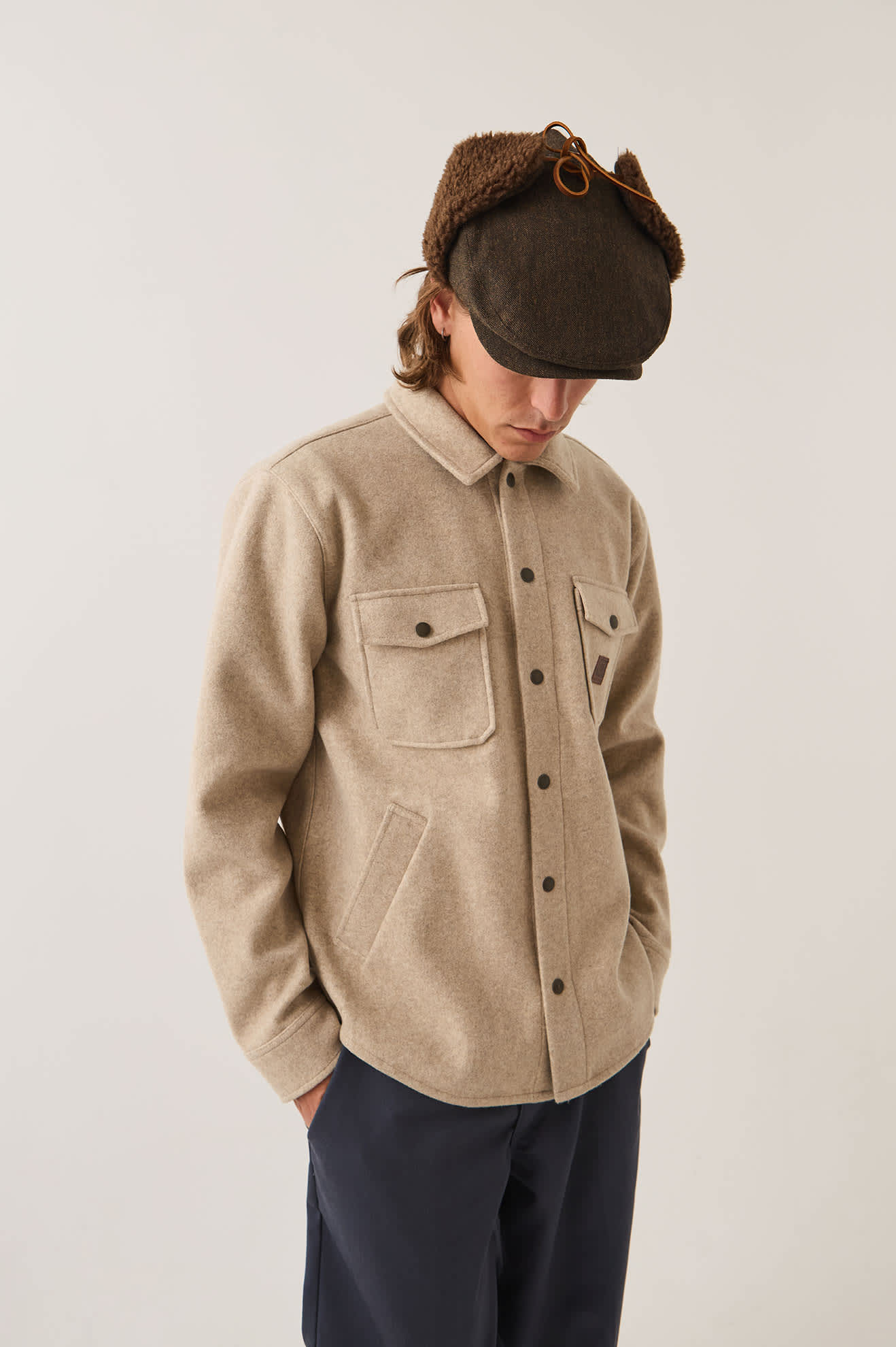 Men's Durham Felted Stretch Jacket in the color Oatmeal - Additional Fit image