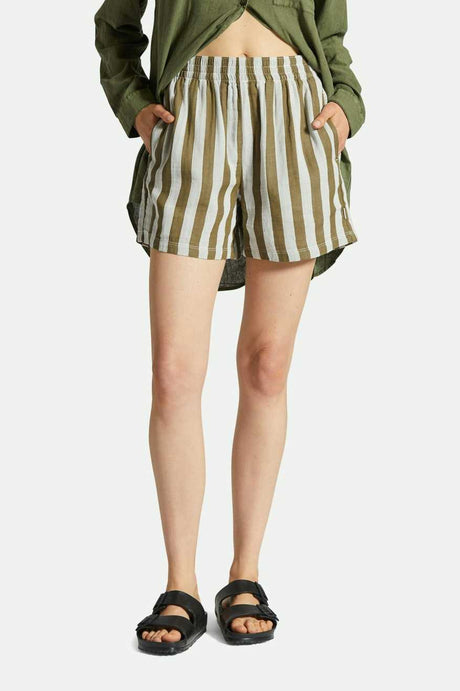 Women's Fit, Front View | Mykonos Stripe Boxer Short - Military Olive