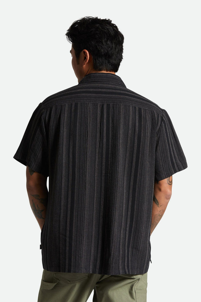 Men's Fit, Back View | Bunker Seersucker S/S Camp Collar Woven Shirt - Black/Charcoal