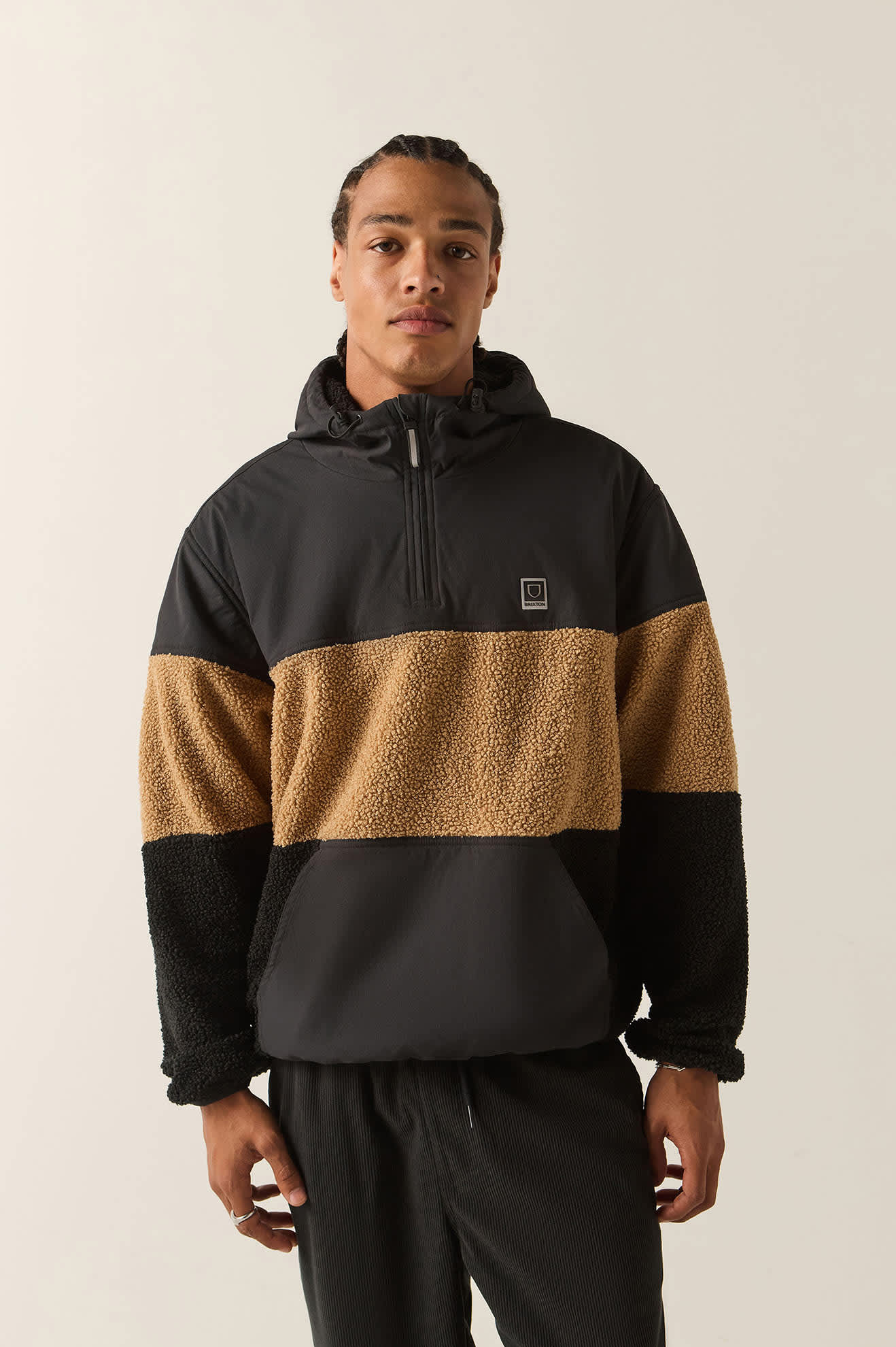 Men's Journey Tech Hoodie Fleece in the color Black/Sand - Men's Front View