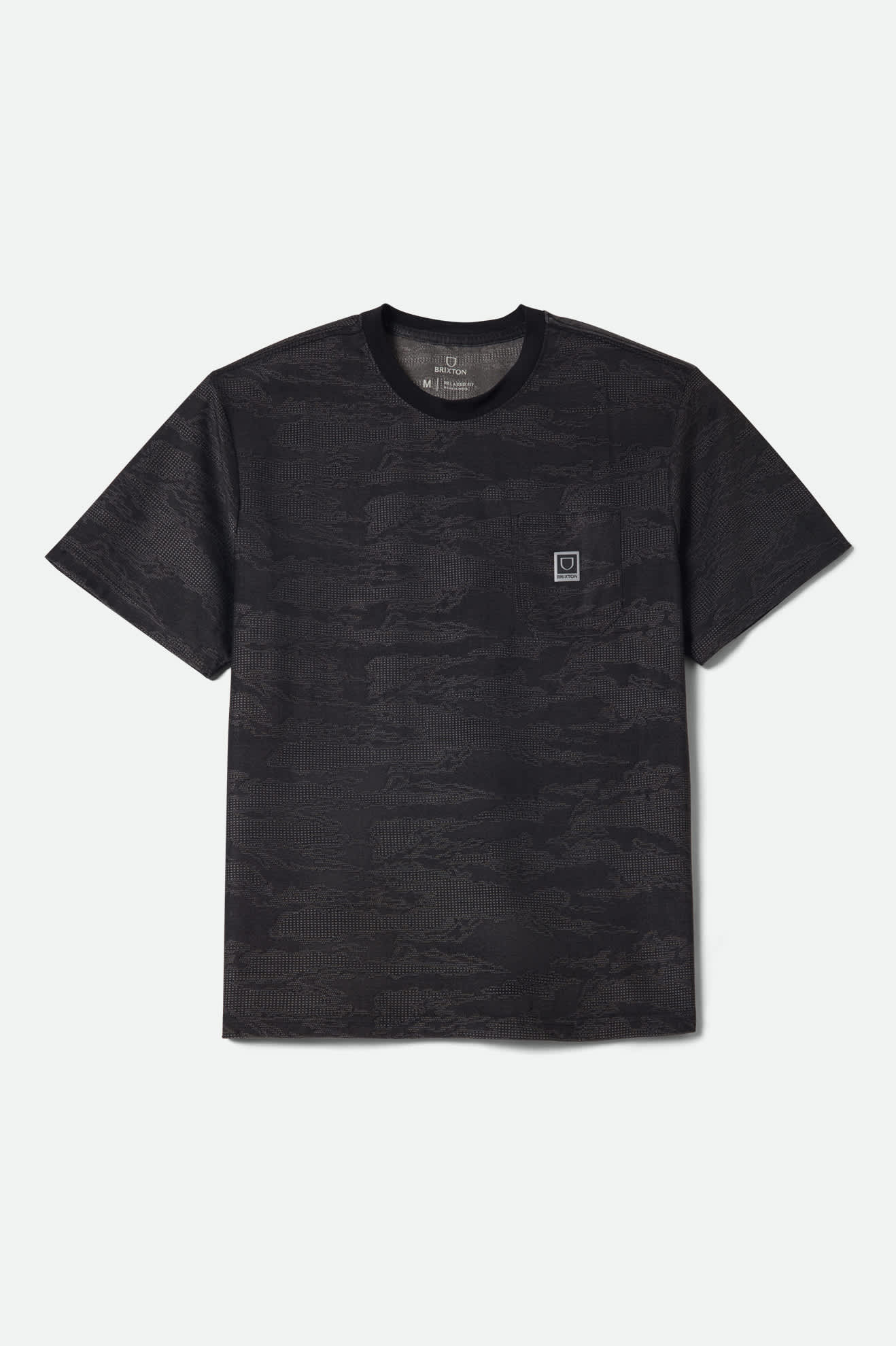 Men's Journey Short Sleeve Pocket T-Shirt in the color Black Tiger Camo - Front Product View