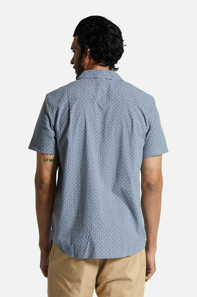 Men's Fit, Back View | Charter Print S/S Shirt - Flint Stone Blue Micro