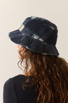 Women's Ellee Cozy Bucket Hat in the color Classic Navy Plaid - Women's Back View