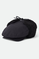 Unisex Barrel Earflap Snap Cap in the color Black/Black - Front Product View