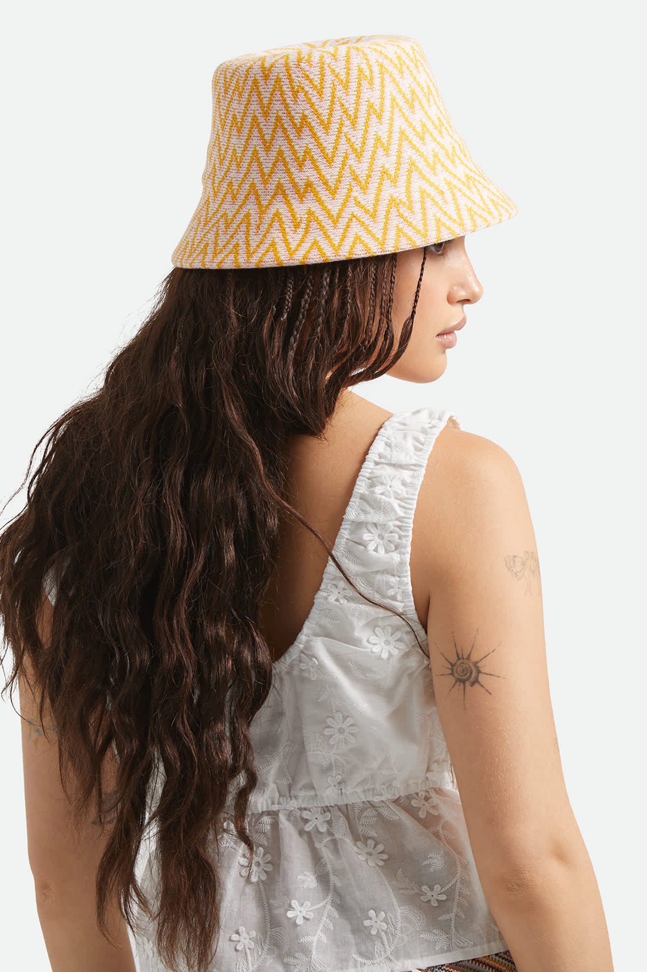 Women's Lisboa Knit Packable Bucket Hat in the color Multi Color Zigzag - Additional Fit image