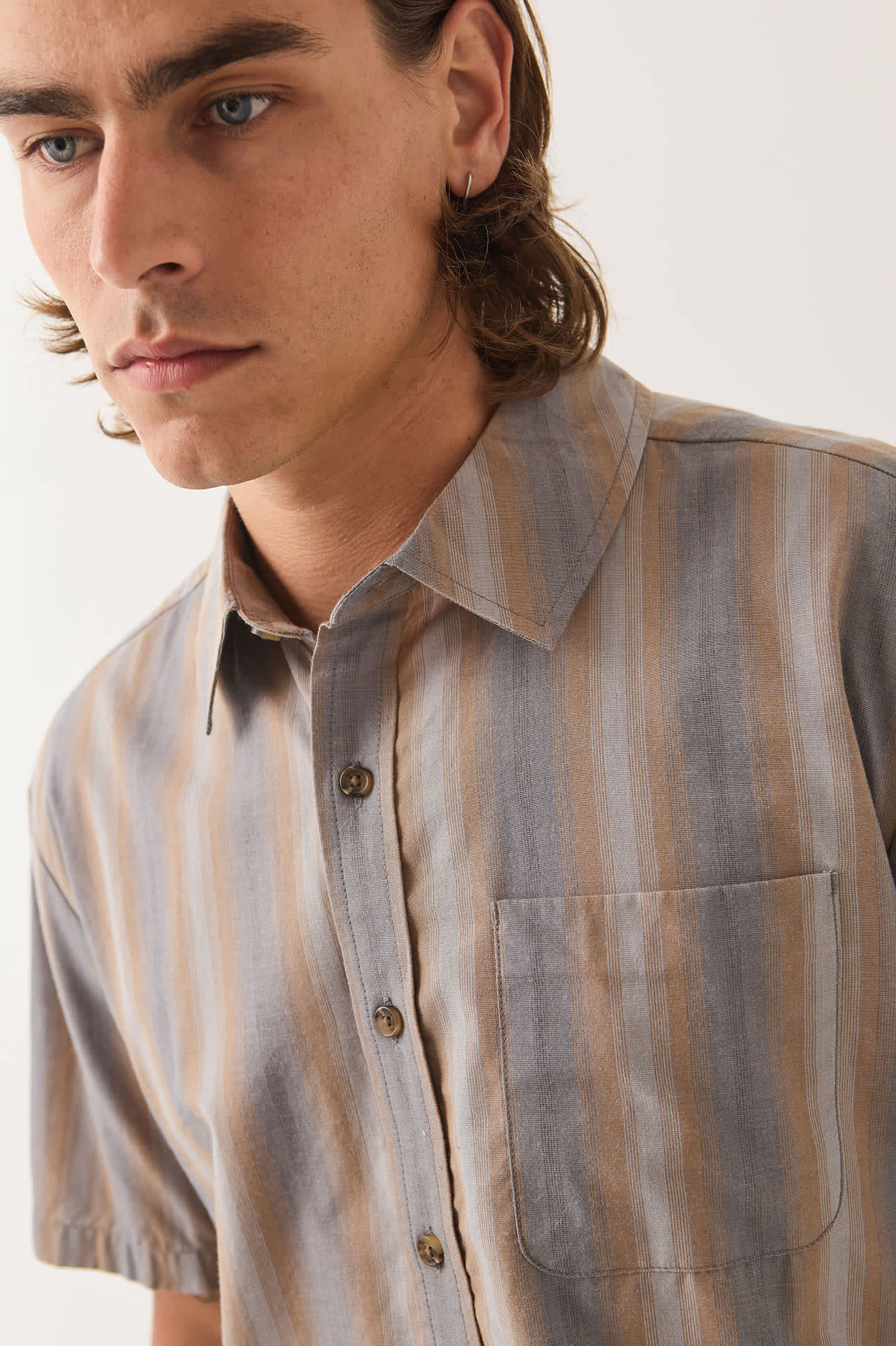 Men's Cru Shirt in the color Charcoal Shadow Stripe - Additional Fit image