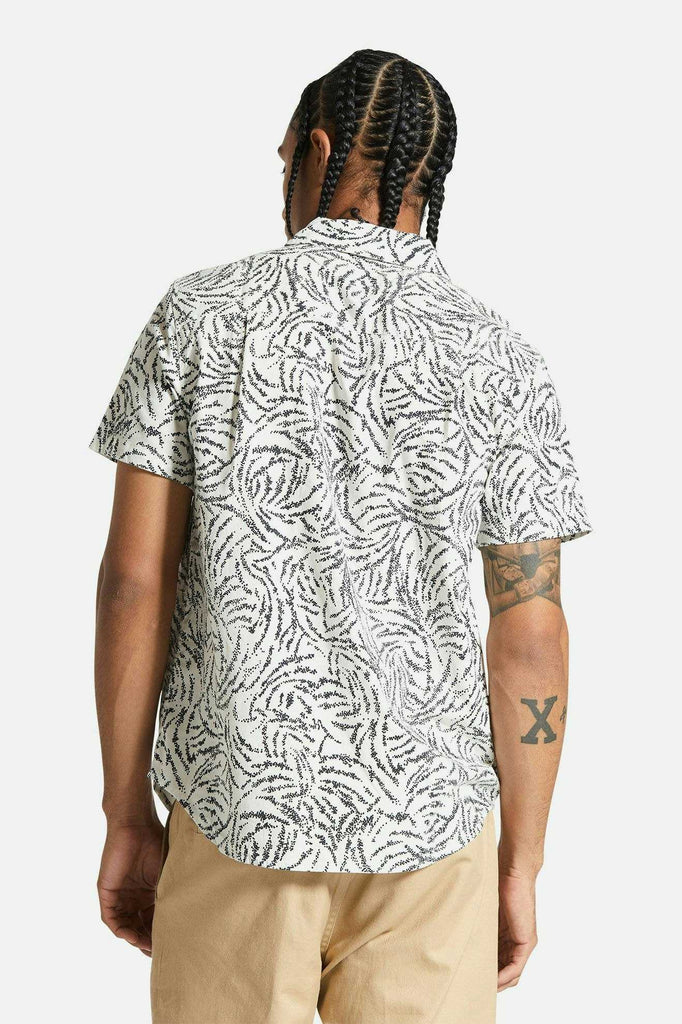 Men's Fit, Back View | Charter Print S/S Shirt - Off White/Black Ripple