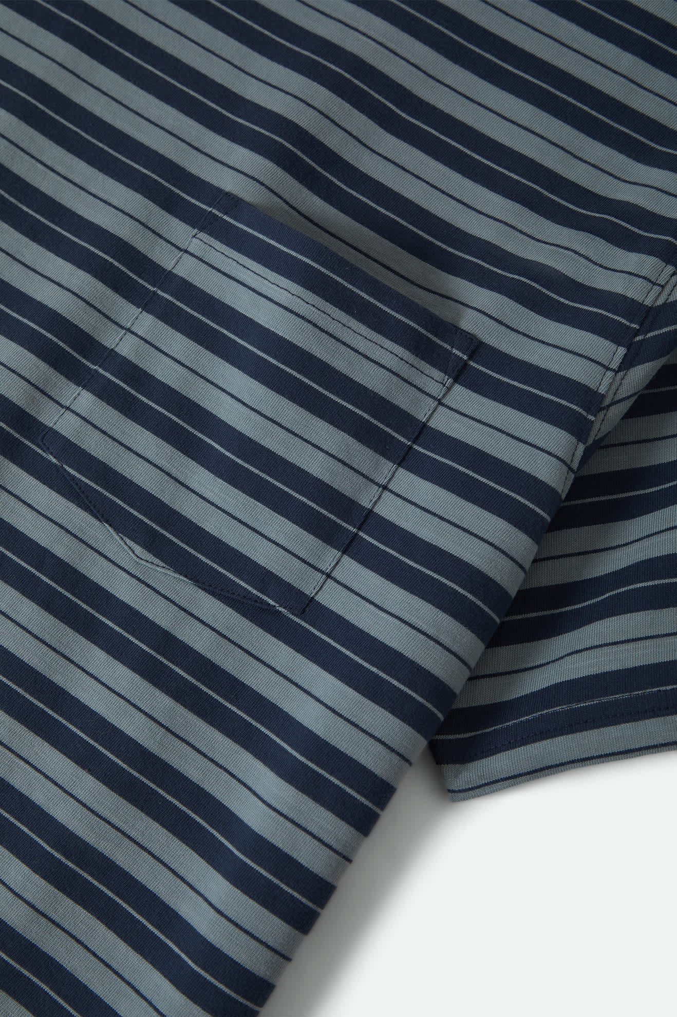 Men's Nova Stripe Short Sleeve Pocket T-Shirt in the color Midnight Blue/Future Grey Worn Wash - Additional Laydown image