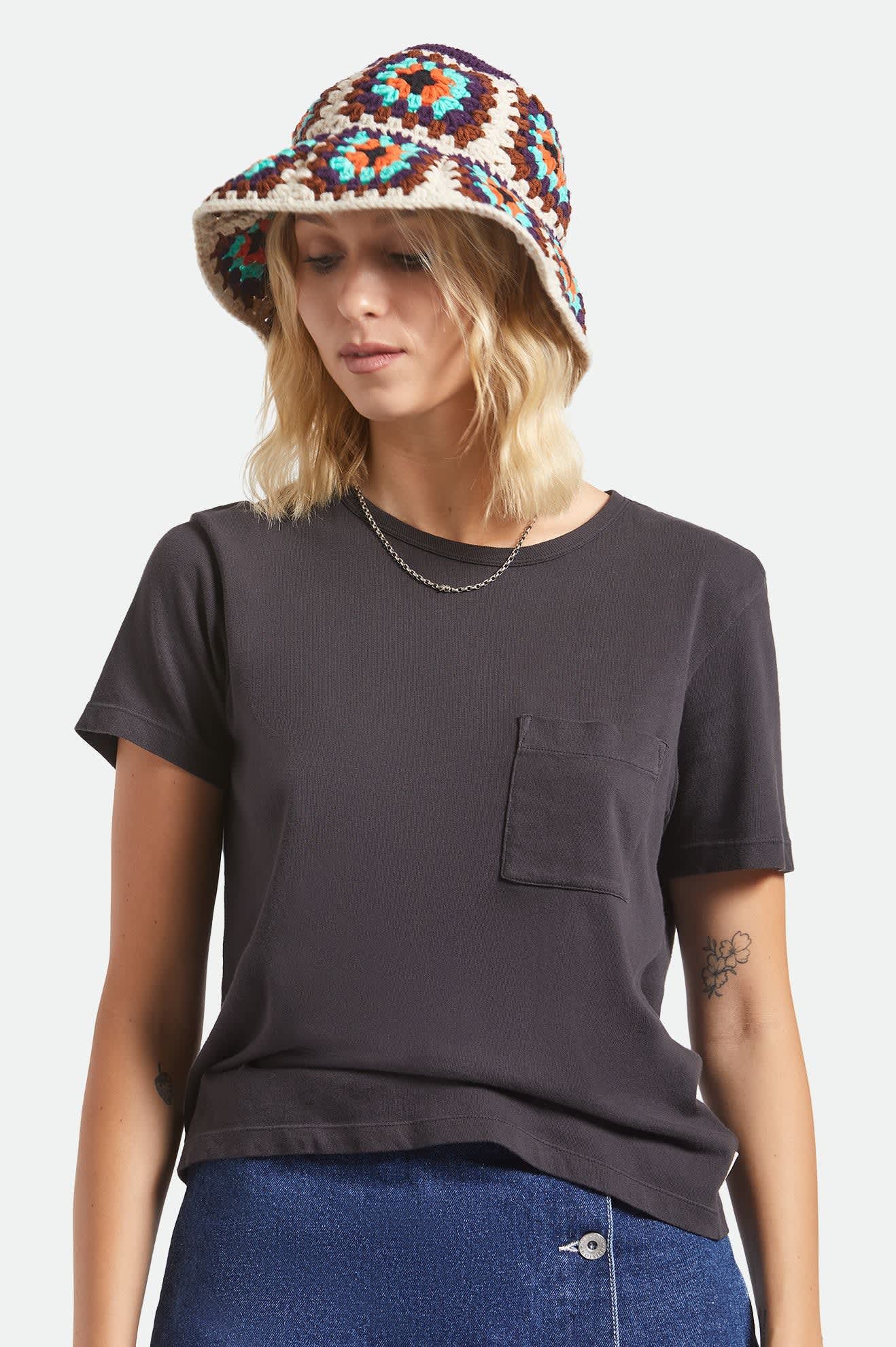 Women's Crochet Knit Bucket Hat in the color Multi Color - Women's Front View