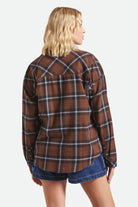Women's Bowery Vintage Overshirt in the color Pinecone Brown/Black/Borrowed Blue - Women's Back View