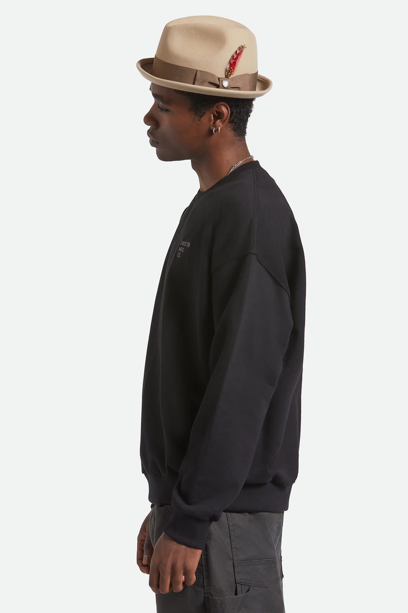 Unisex Gain Fedora in the color Sand/Antique Brass - Men's Side View