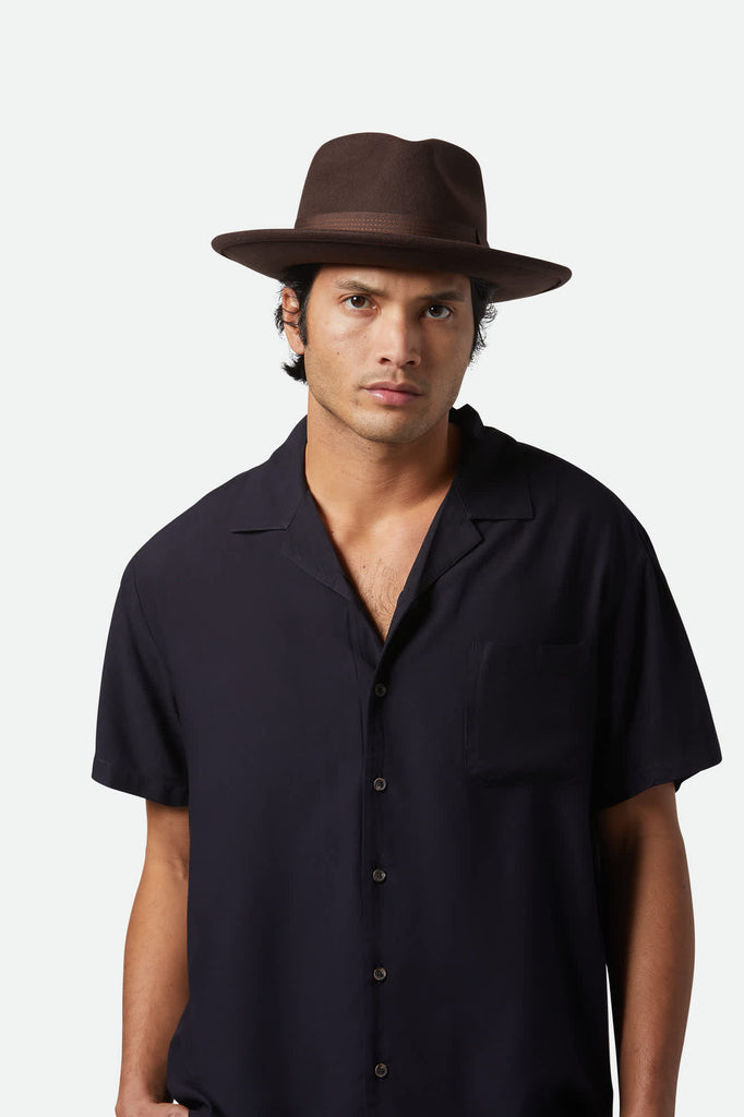 Unisex Swindle Convertabrim Fedora in the color Dark Brown/Chocolate - Men's Front View