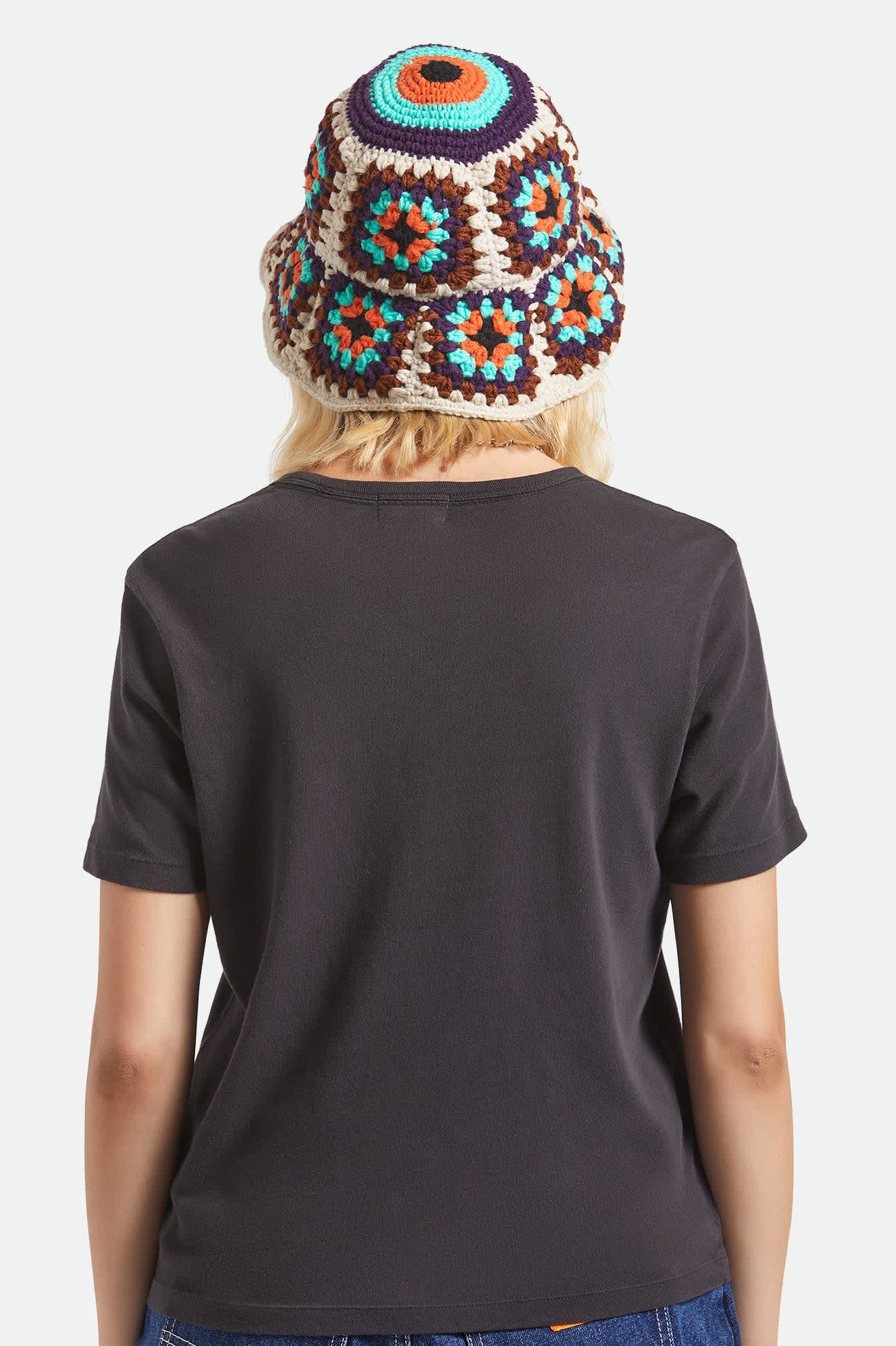 Women's Crochet Knit Bucket Hat in the color Multi Color - Women's Back View
