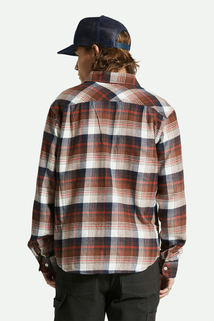 Men's Fit, Back View | Bowery Flannel - Washed Navy/Sepia/Off White