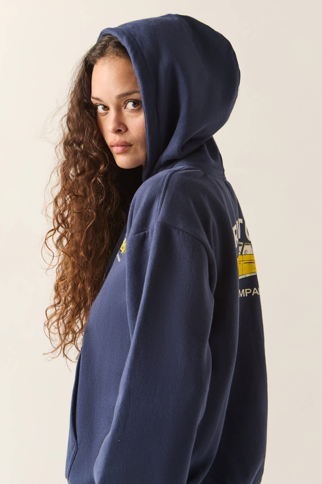 Women's High Speed Hoodie in the color Washed Navy - Women's Side View
