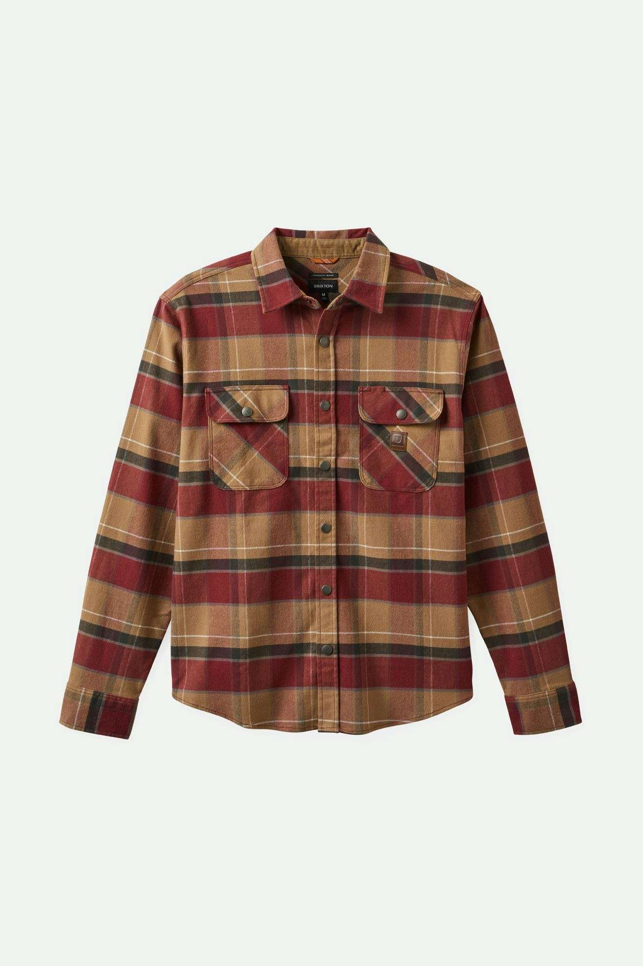 Brixton Men's Builders Bowery Stretch Water Resistant L/S Flannel - Woodsmoke/Cordovan Red/Washed Black | Main