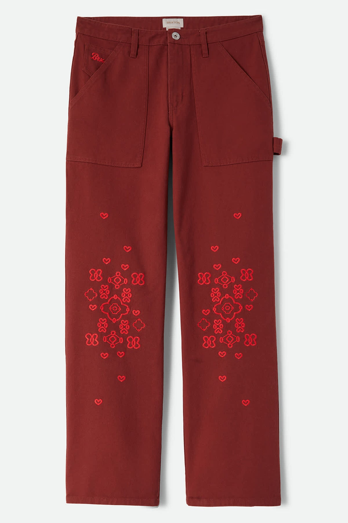 Women's Essex Embroidered Painter Pant in the color Dark Brick - Front Product View