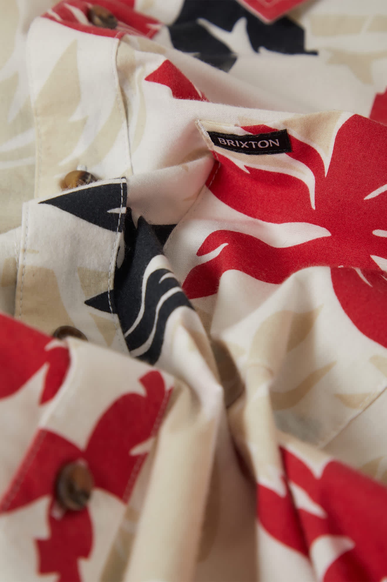 Men's Charter Print Short Sleeve Shirt in the color Off White/Black/Red Palm Floral - Additional Laydown image