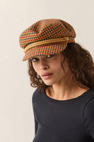 Unisex Fiddler Fisherman Cap in the color Taupe/Orange/Royal - Women's Front View